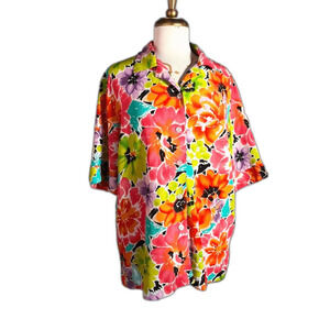 Nikki Blouse Size L Vintage 80's Tropical Coastal Grandmother Top